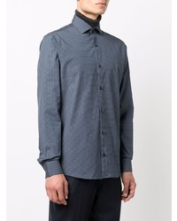 Chemise à manches longues imprimée bleu marine Z Zegna