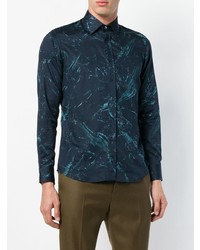 Chemise à manches longues imprimée bleu marine Etro