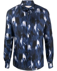Chemise à manches longues imprimée bleu marine Marni
