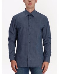 Chemise à manches longues imprimée bleu marine Z Zegna