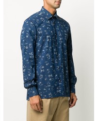 Chemise à manches longues imprimée bleu marine Kiton