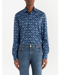 Chemise à manches longues imprimée bleu marine Etro