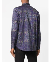 Chemise à manches longues imprimée bleu marine Etro