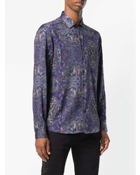 Chemise à manches longues imprimée bleu marine Etro