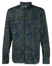 Chemise à manches longues imprimée bleu marine PS Paul Smith