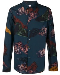 Chemise à manches longues imprimée bleu marine PS Paul Smith