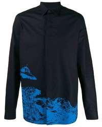 Chemise à manches longues imprimée bleu marine Valentino