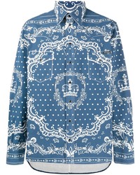 Chemise à manches longues imprimée bleue Dolce & Gabbana