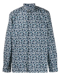 Chemise à manches longues imprimée bleue Fendi