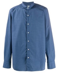Chemise à manches longues imprimée bleue Finamore 1925 Napoli