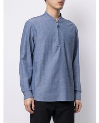 Chemise à manches longues imprimée bleue Giorgio Armani