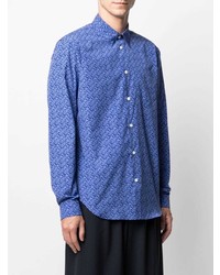Chemise à manches longues imprimée bleue Versace