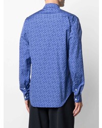 Chemise à manches longues imprimée bleue Versace
