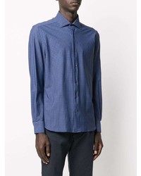 Chemise à manches longues imprimée bleue Corneliani