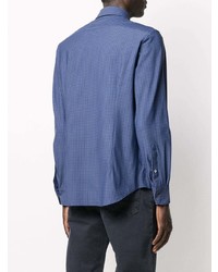 Chemise à manches longues imprimée bleue Corneliani