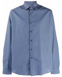 Chemise à manches longues imprimée bleue Salvatore Ferragamo