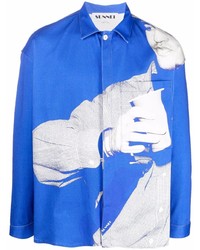 Chemise à manches longues imprimée bleue Sunnei