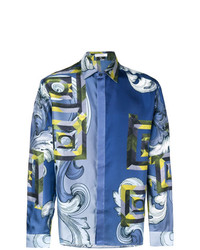 Chemise à manches longues imprimée bleue Versace Collection