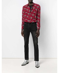 Chemise à manches longues imprimée bordeaux Saint Laurent