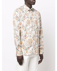 Chemise à manches longues imprimée cachemire beige Etro