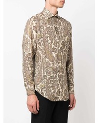 Chemise à manches longues imprimée cachemire beige Etro