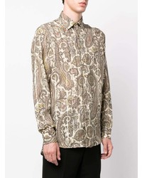 Chemise à manches longues imprimée cachemire beige Etro