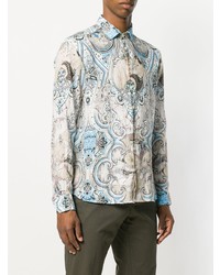 Chemise à manches longues imprimée cachemire beige Etro