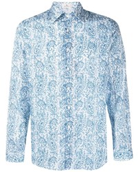 Chemise à manches longues imprimée cachemire blanc et bleu Etro