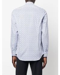 Chemise à manches longues imprimée cachemire blanc et bleu Etro