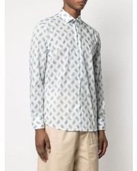 Chemise à manches longues imprimée cachemire blanc et bleu Etro