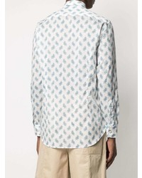 Chemise à manches longues imprimée cachemire blanc et bleu Etro