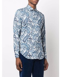 Chemise à manches longues imprimée cachemire blanc et bleu Etro