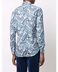 Chemise à manches longues imprimée cachemire blanc et bleu Etro