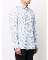 Chemise à manches longues imprimée cachemire blanc et bleu Etro