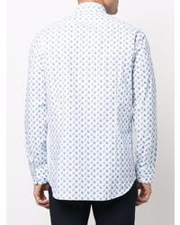 Chemise à manches longues imprimée cachemire blanc et bleu Etro