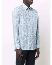 Chemise à manches longues imprimée cachemire blanc et bleu Etro