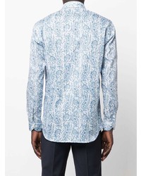 Chemise à manches longues imprimée cachemire blanc et bleu Etro