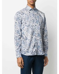 Chemise à manches longues imprimée cachemire blanc et bleu Etro