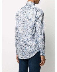 Chemise à manches longues imprimée cachemire blanc et bleu Etro