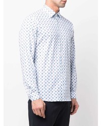 Chemise à manches longues imprimée cachemire blanc et bleu Etro