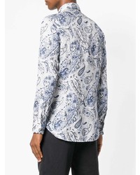 Chemise à manches longues imprimée cachemire blanc et bleu Etro