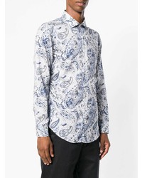 Chemise à manches longues imprimée cachemire blanc et bleu Etro