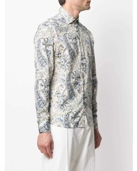 Chemise à manches longues imprimée cachemire blanche Etro