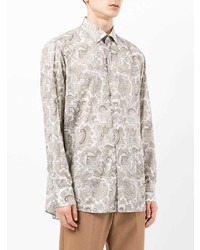 Chemise à manches longues imprimée cachemire blanche Etro