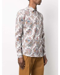 Chemise à manches longues imprimée cachemire blanche Etro