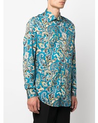 Chemise à manches longues imprimée cachemire bleu canard Etro