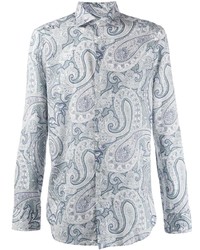 Chemise à manches longues imprimée cachemire bleu clair Etro