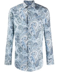 Chemise à manches longues imprimée cachemire bleu clair Etro