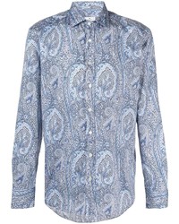 Chemise à manches longues imprimée cachemire bleu clair Etro