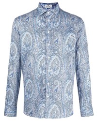 Chemise à manches longues imprimée cachemire bleu clair Etro